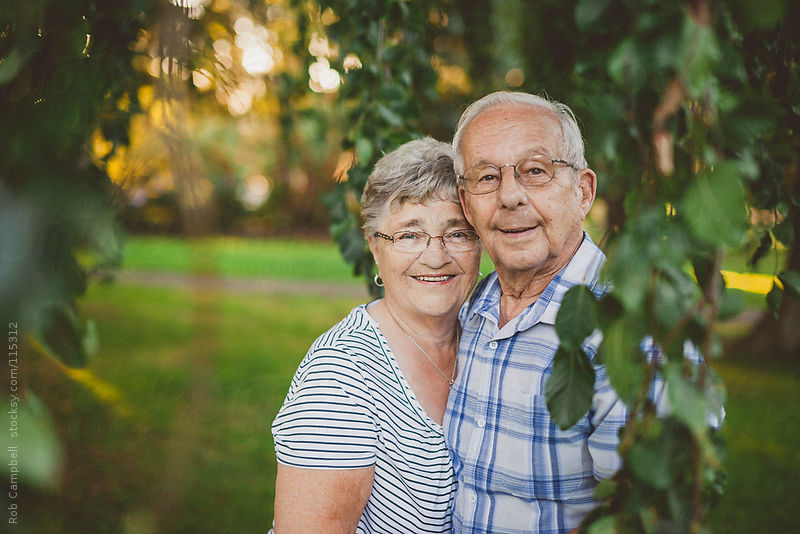Elderly couple outside in summer